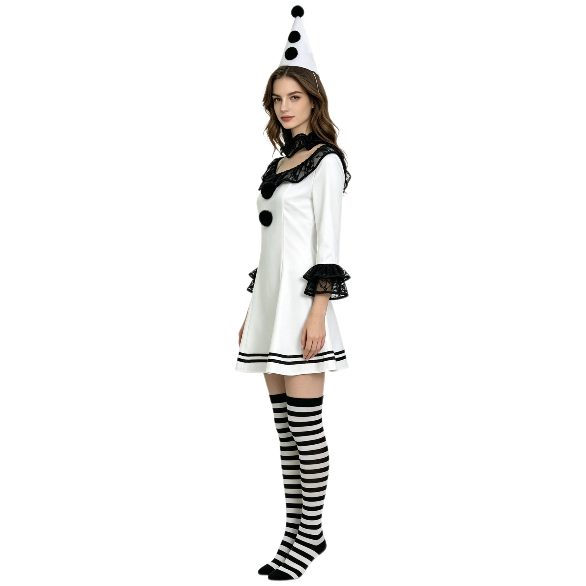 Halloween Scary Clown Cosplay Costume - Black Lace Ruffle Mini Dress
